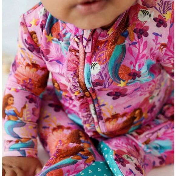 Posh Peanut Bamboo Disney's Little Mermaid Ariel Ruffle Pink Footie 9-12 months